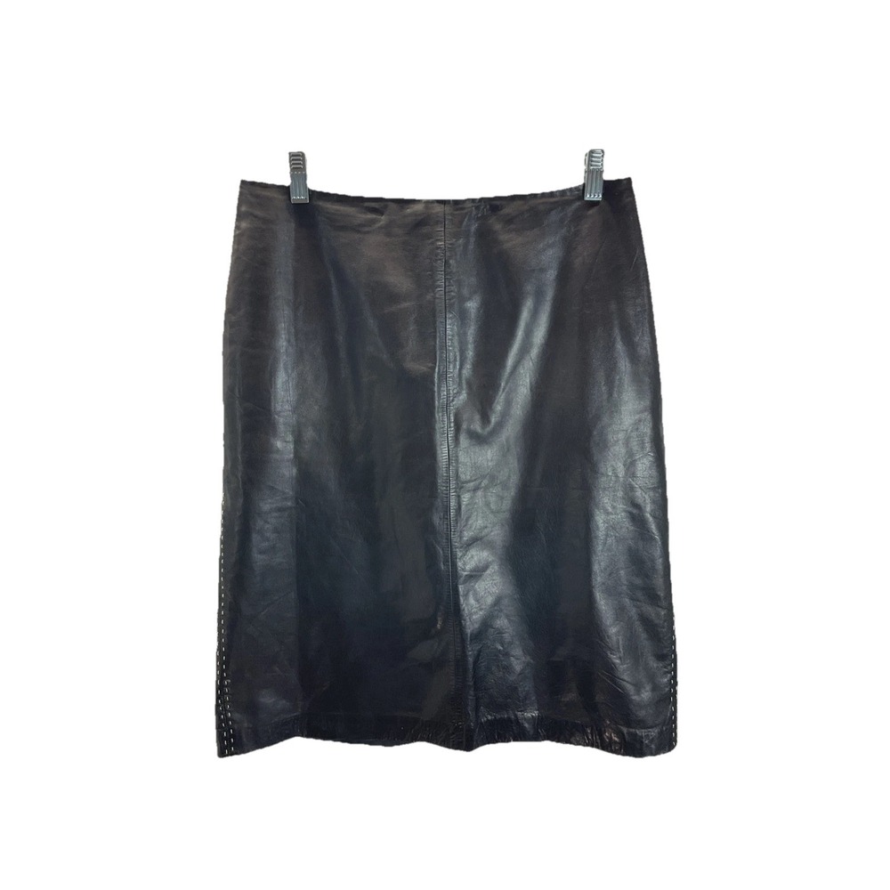 Ann Taylor Genuine Leather Black‎ Pencil Skirt Women's Size 10 Classic EUC